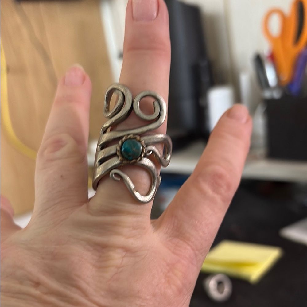 Blue Silver Artisan Ring with Intricate Design